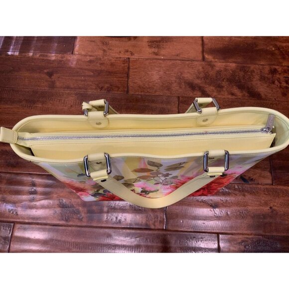 St. John Yellow & Pink Floral Print Leather Large Shoulder Tote Bag - Picture 6 of 10